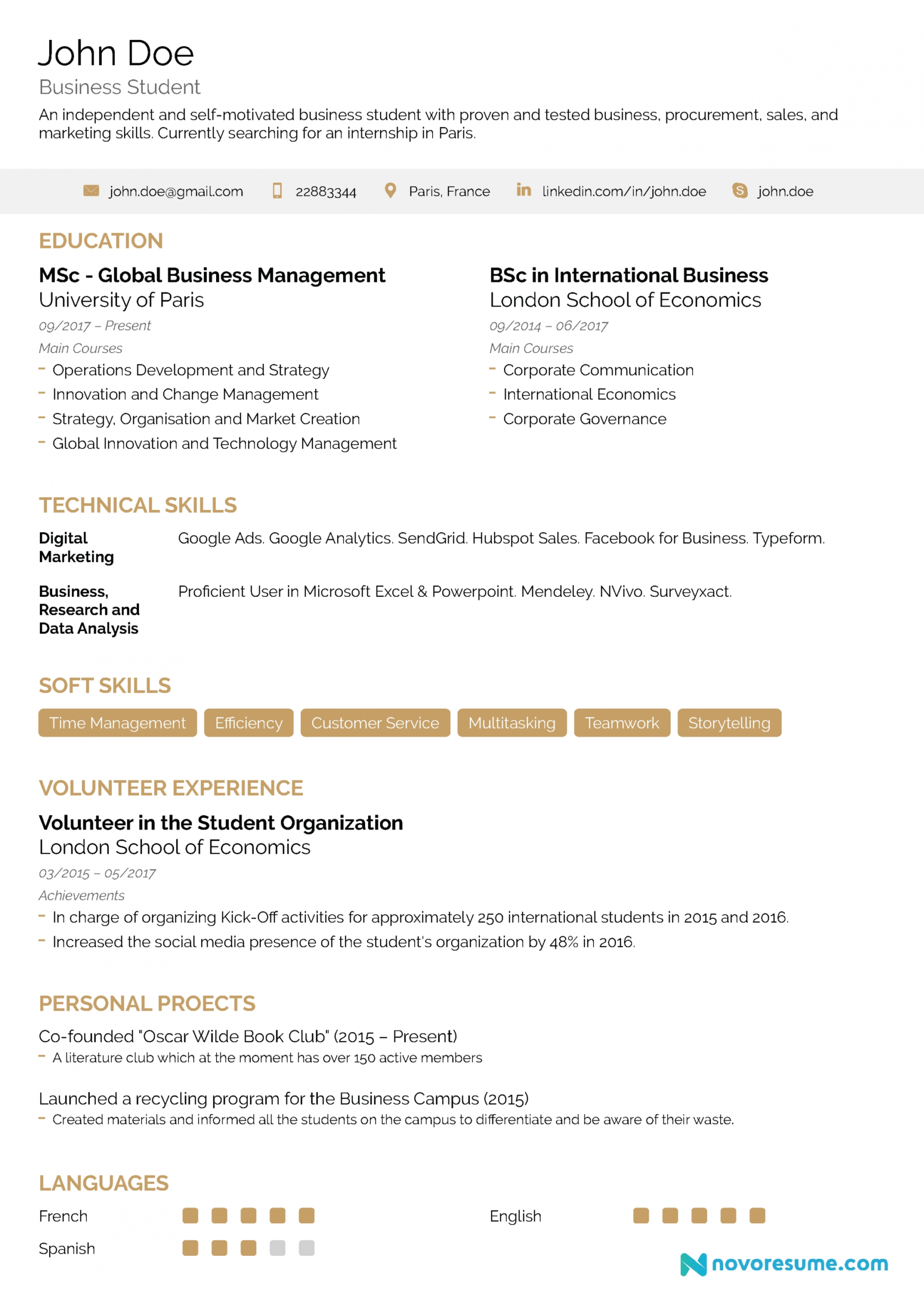 Resume Examples For College Students With No Experience
