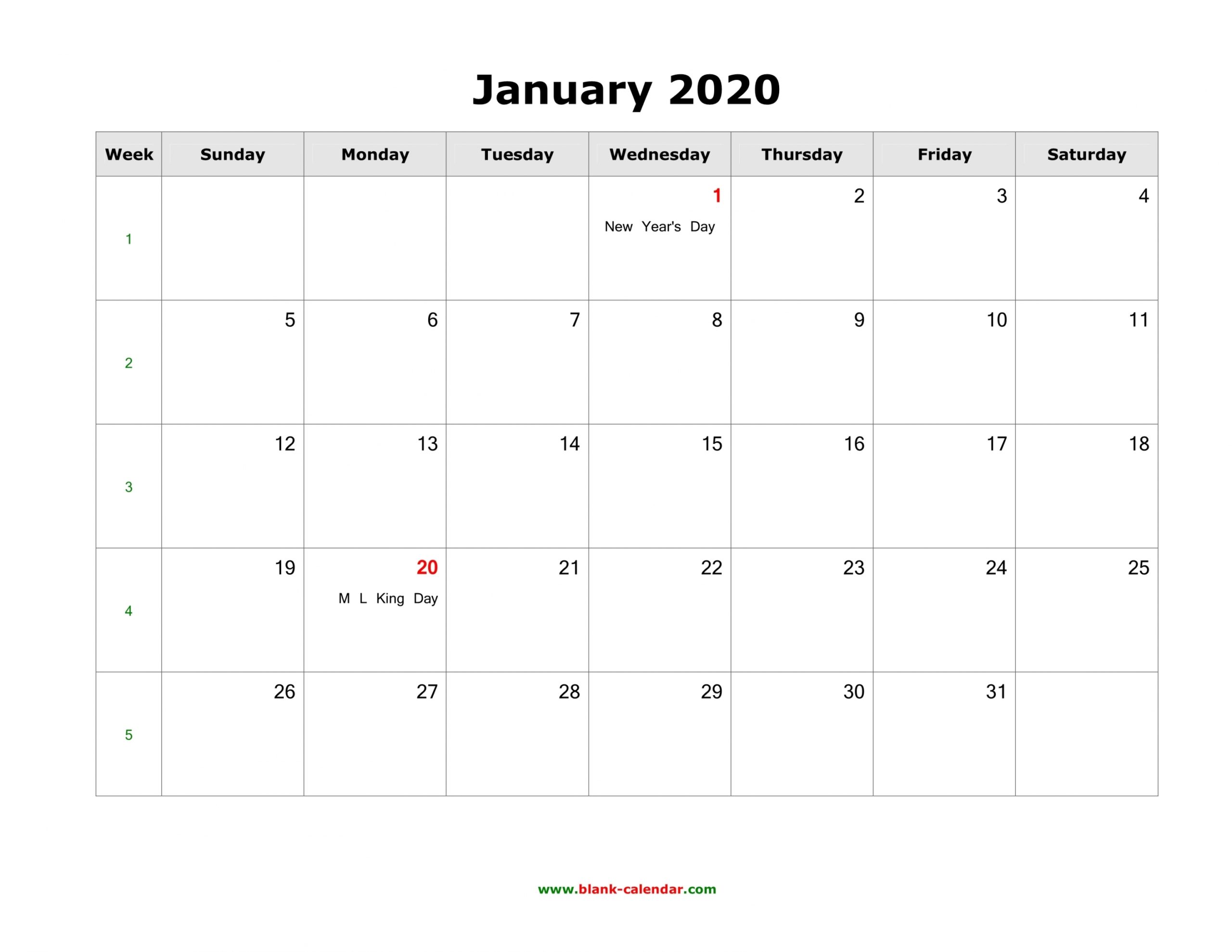 2020 Printable Calendar Word
