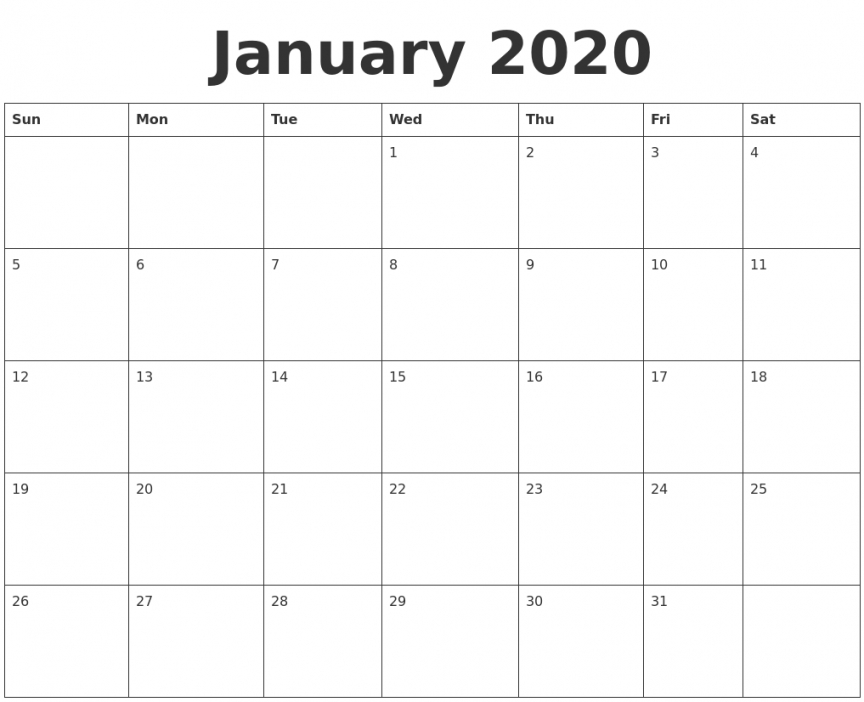 2020 Blank Calendar Printable