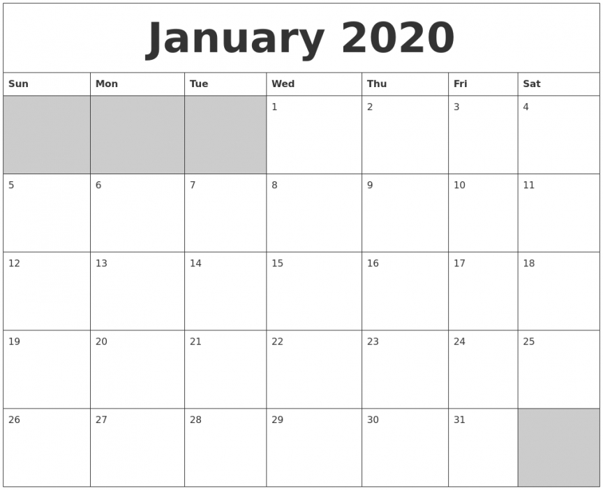 2020 Blank Printable Calendars