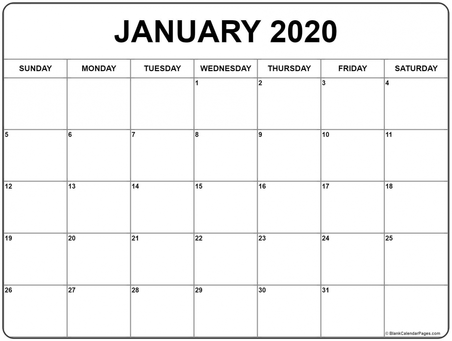 Printable Blank 2020 Calendar