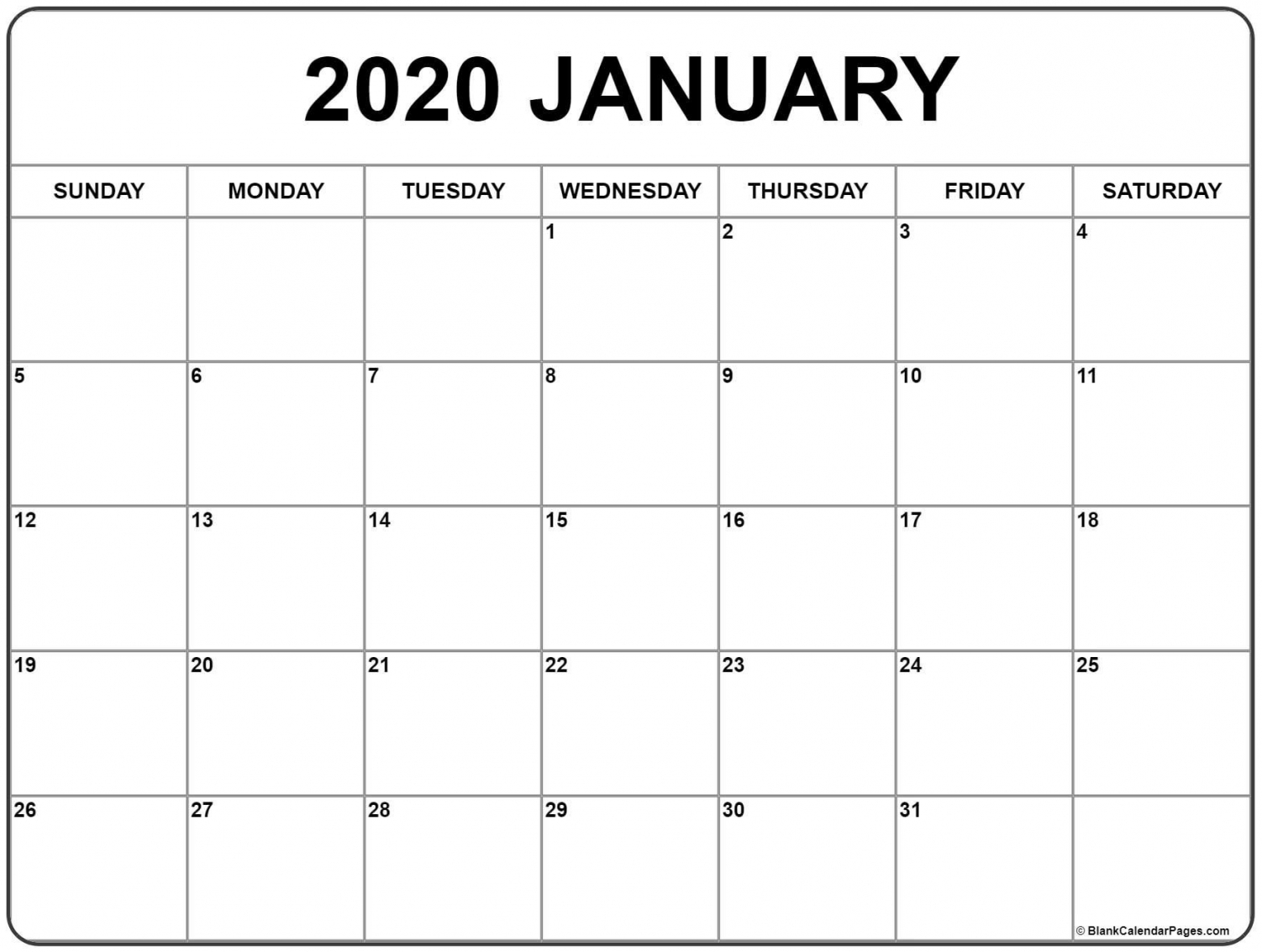 2020 Printable Monthly Calendar