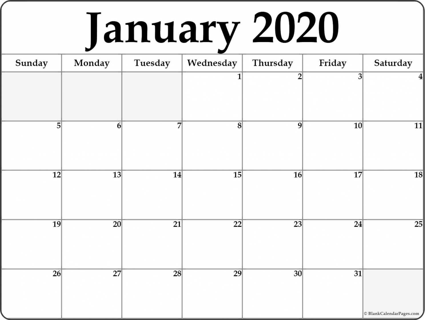 January 2020 Calendar Printable January 2020 Calendar Printable