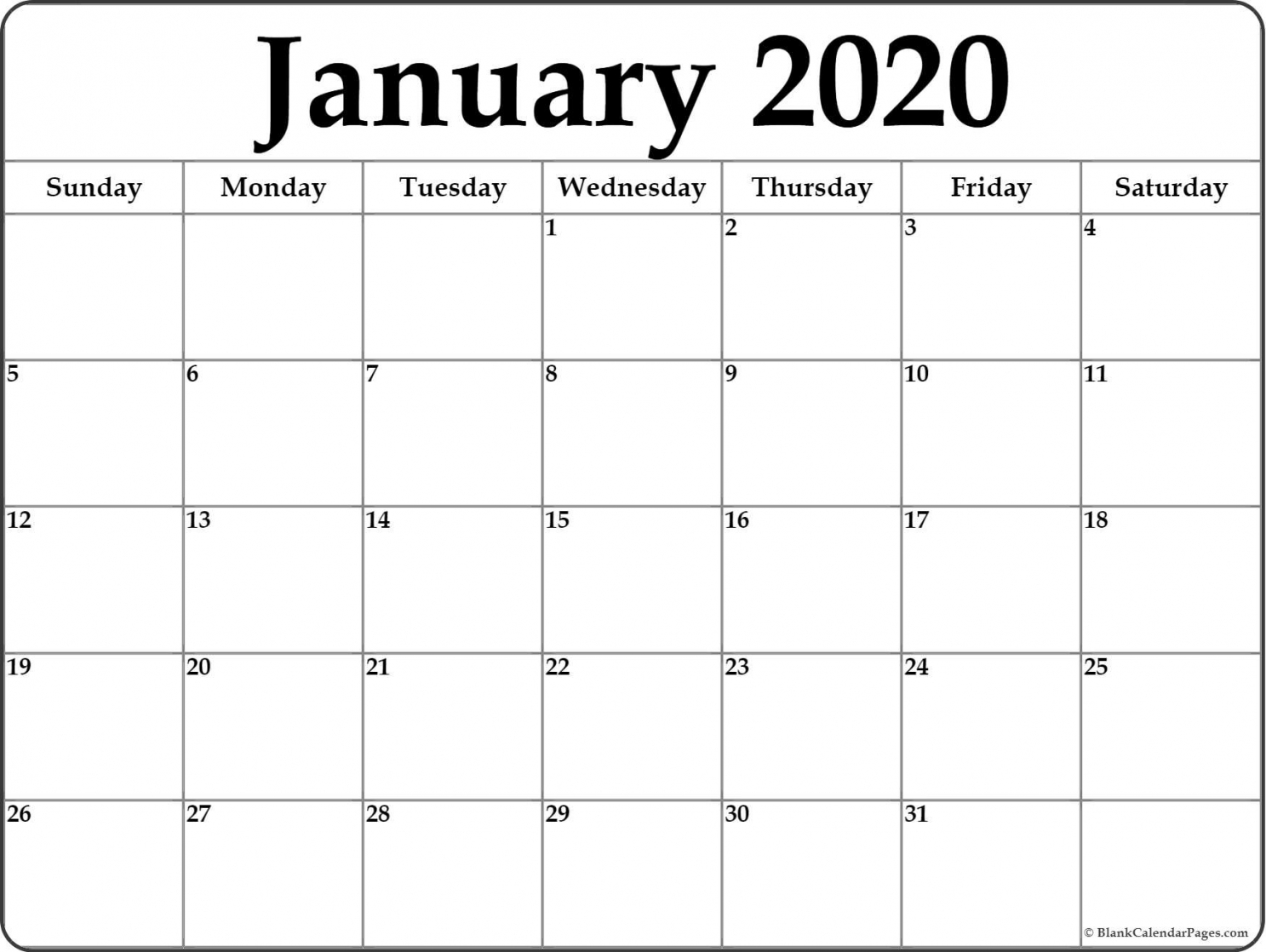 Calendar For January 2020 Printable