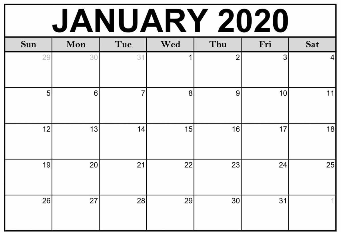 January 2020 Calendar Printable January 2020 Calendar Printable