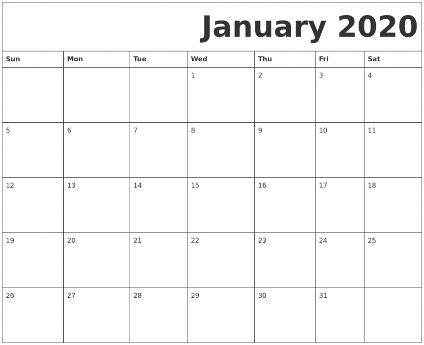 2020 Free Printable Calendar