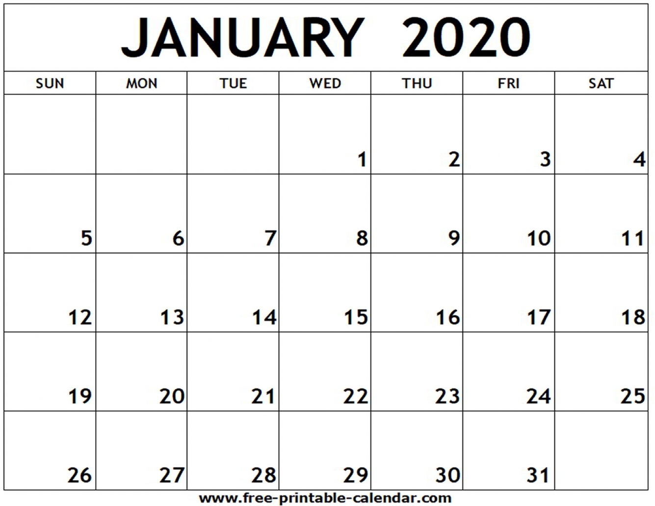 Free January 2020 Calendar Printable