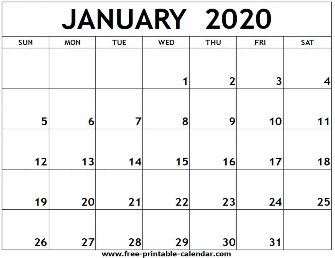 Printable Calendar For January 2020