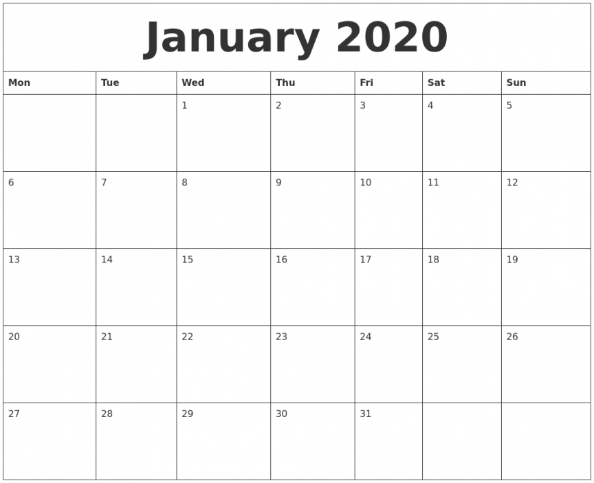 Free Printable Daily Calendar 2020