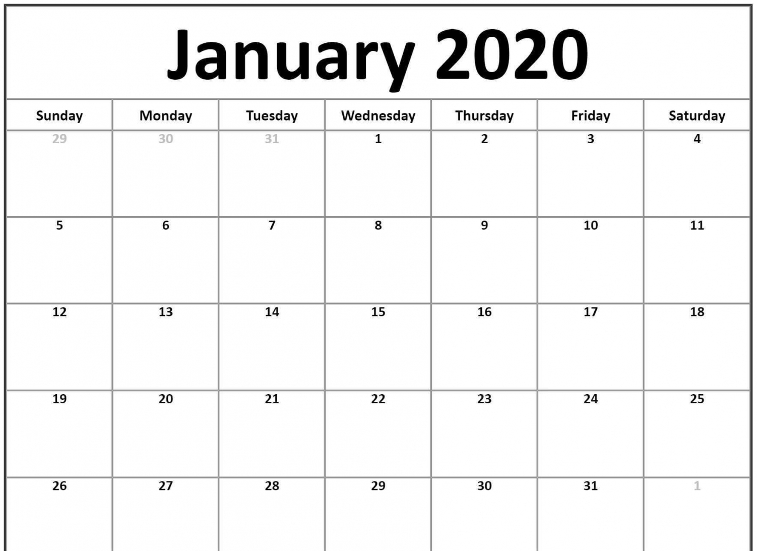 Free Printable 2020 Calendar Landscape
