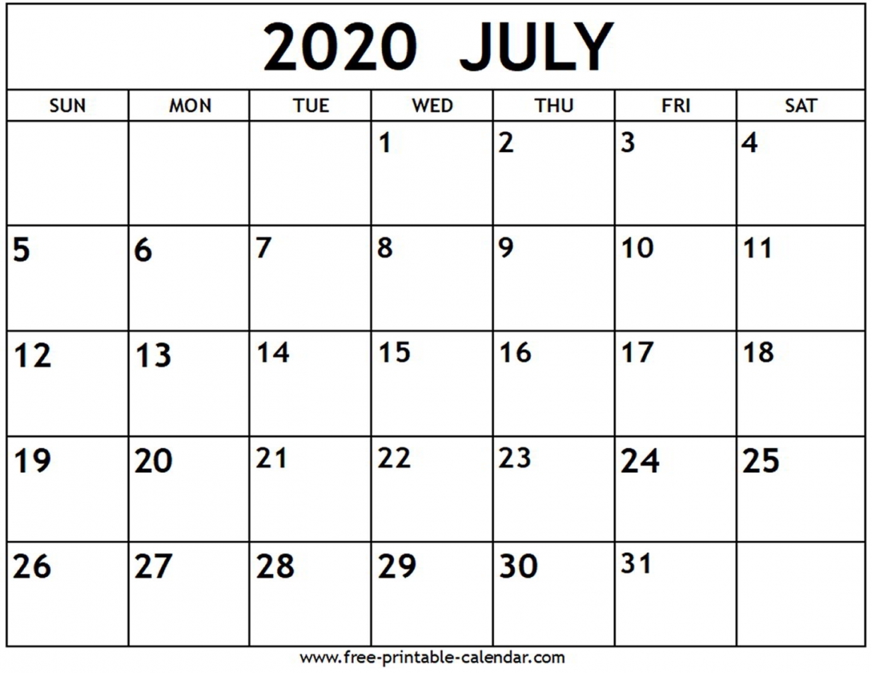 July 2020 Calendar Printable