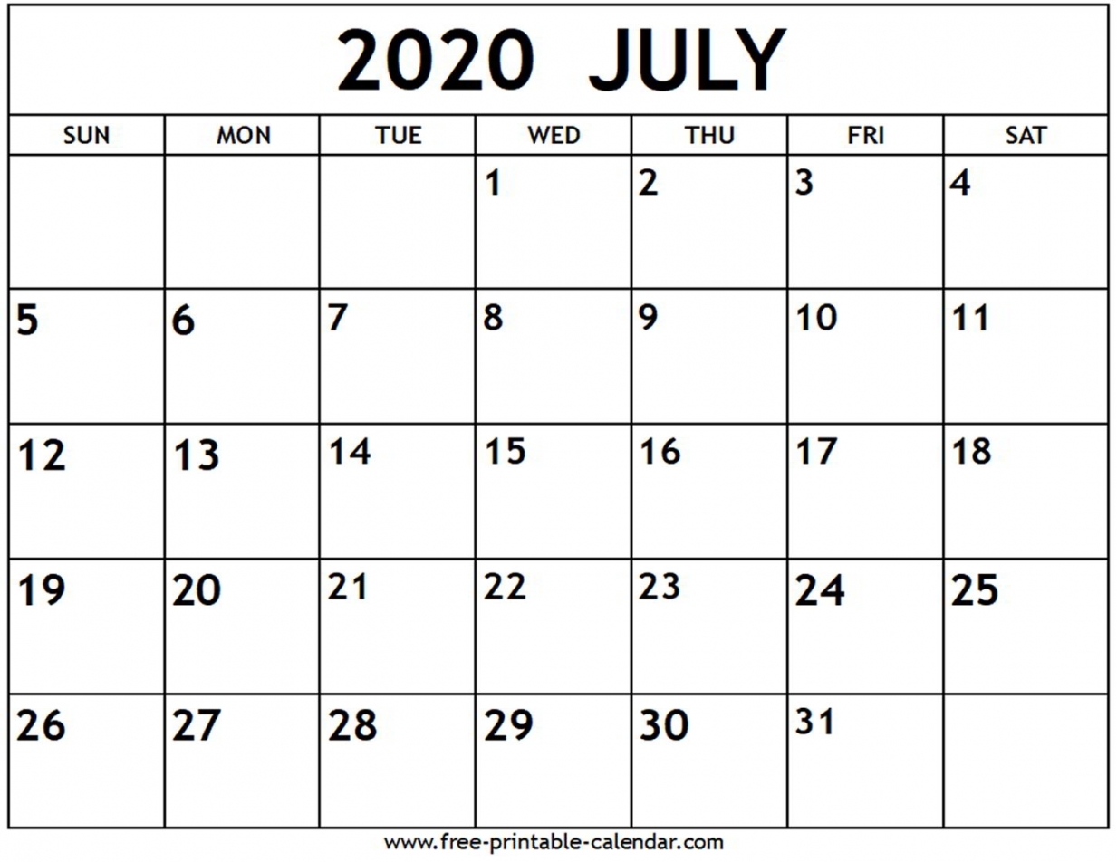 2020 August Calendar Printable