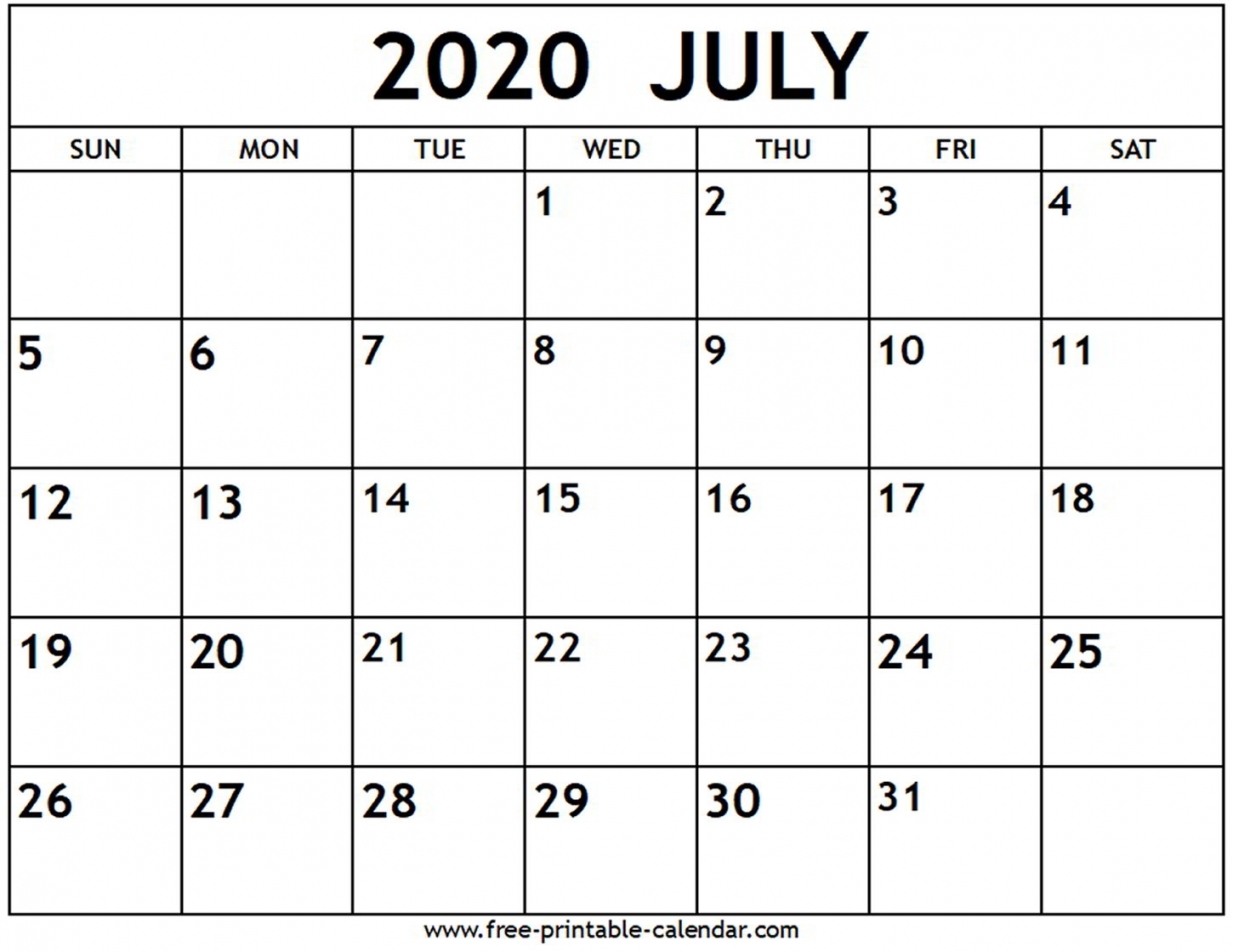 July 2020 Calendar Printable July 2020 Calendar Printable
