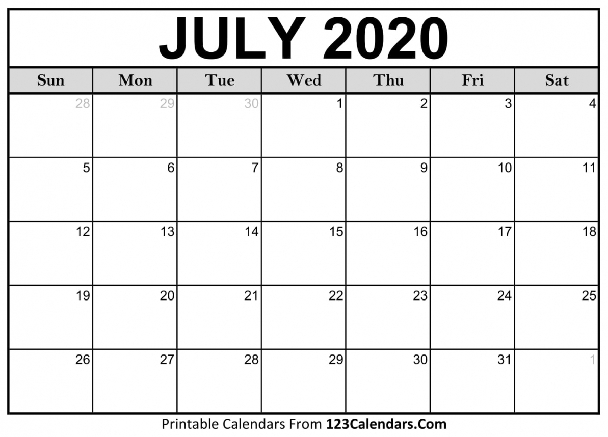 July 2020 Calendar Printable July 2020 Calendar Printable