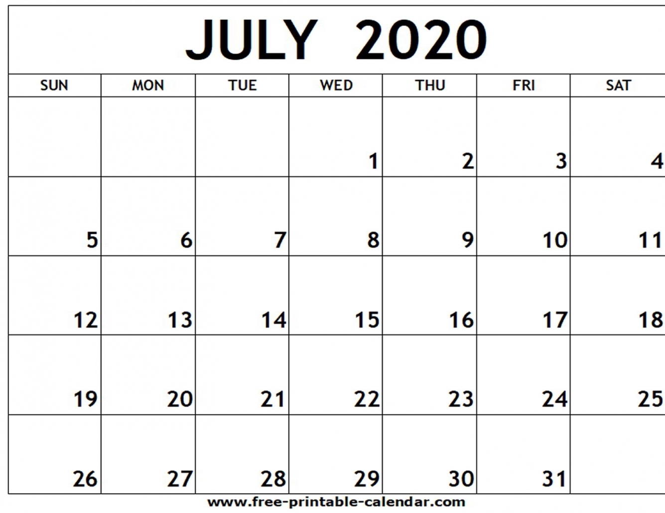 July 2020 Calendar Printable July 2020 Calendar Printable