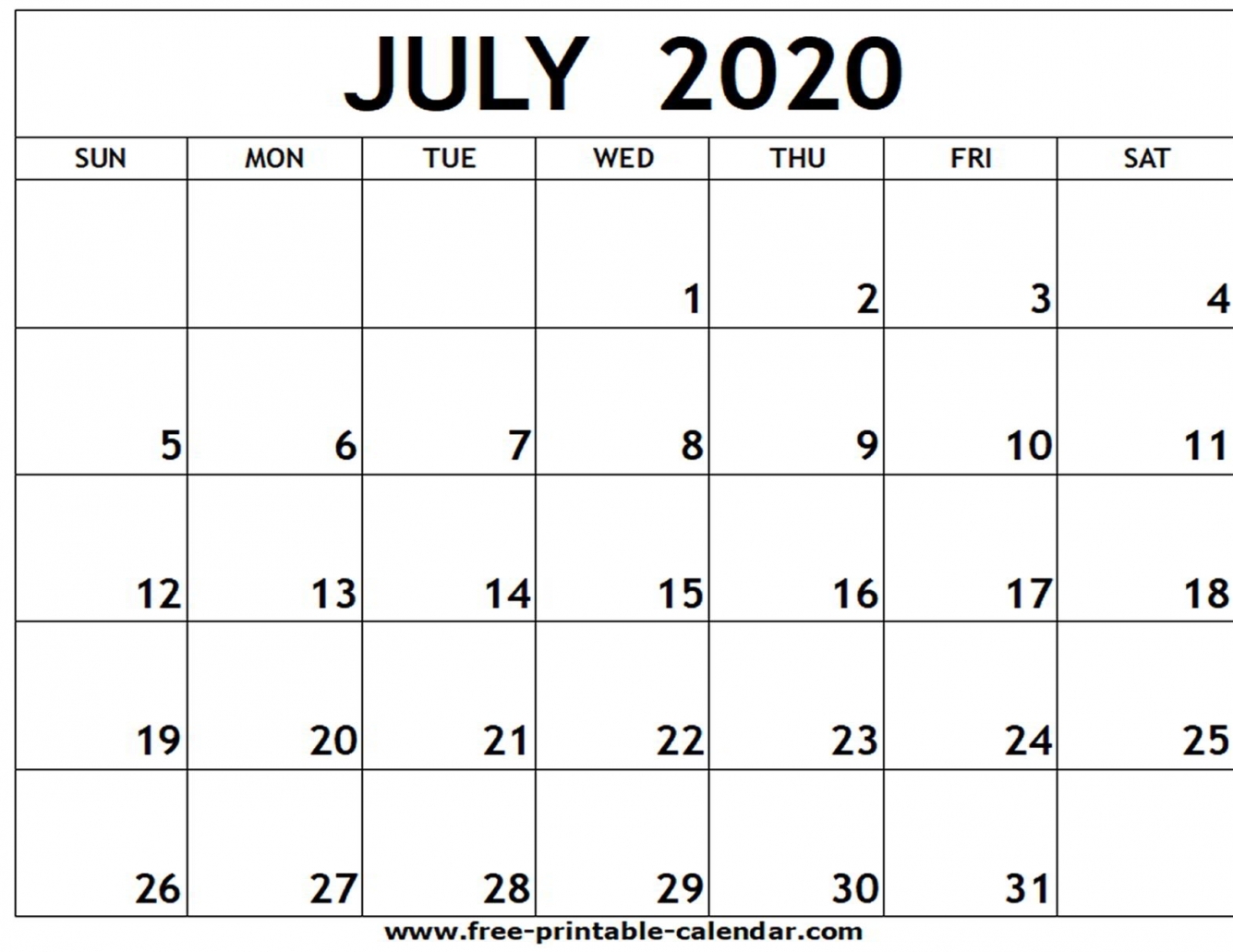 July 2020 Calendar Printable