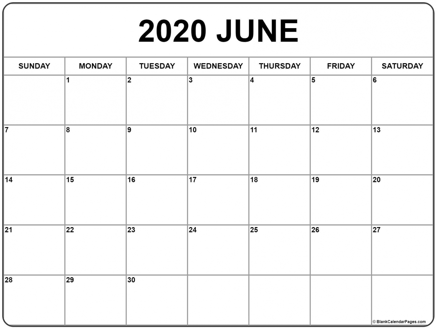 Printable June Calendar 2020