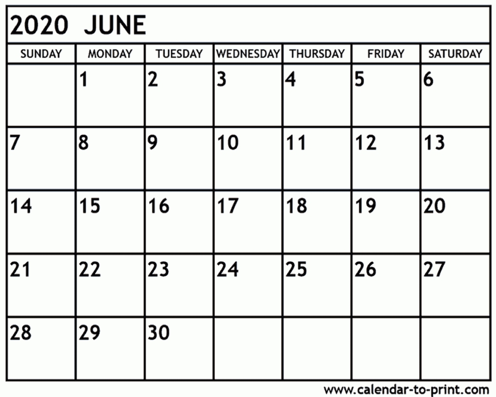 June 2020 Calendar Printable June 2020 Calendar Printable