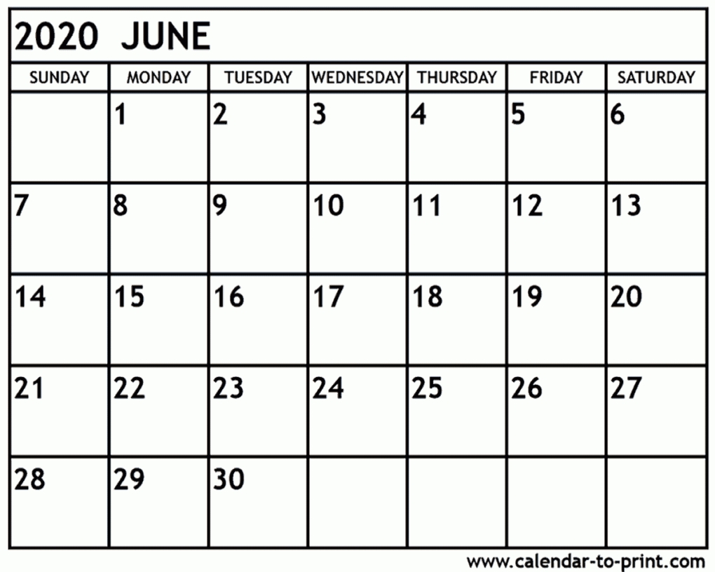 Printable June Calendar 2020
