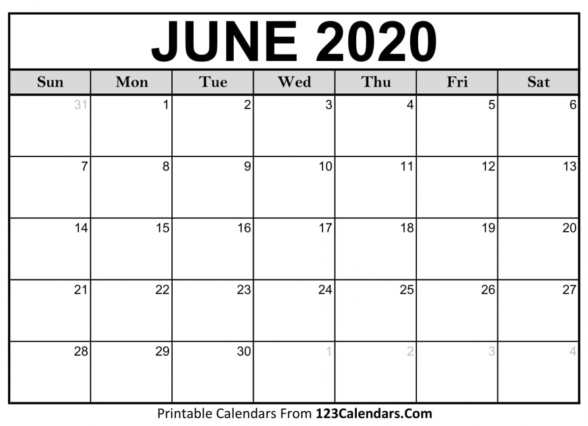 Printable June Calendar 2020