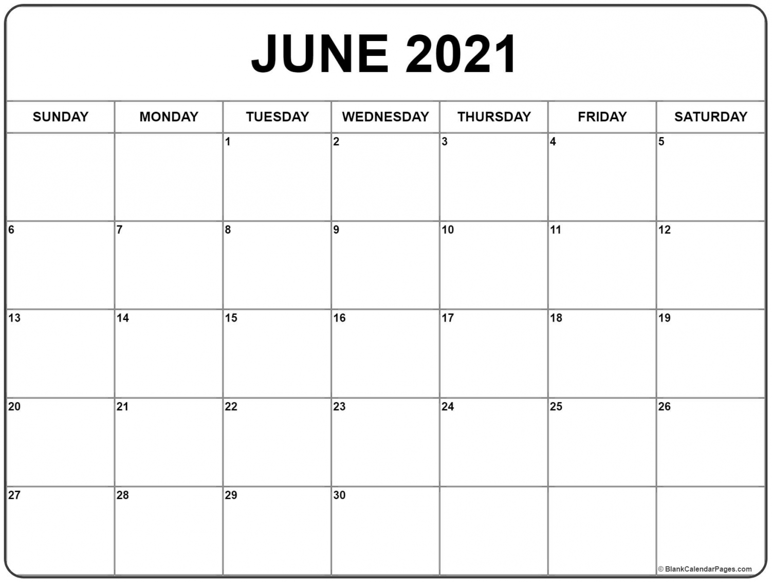 Calendar June 2021 Printable