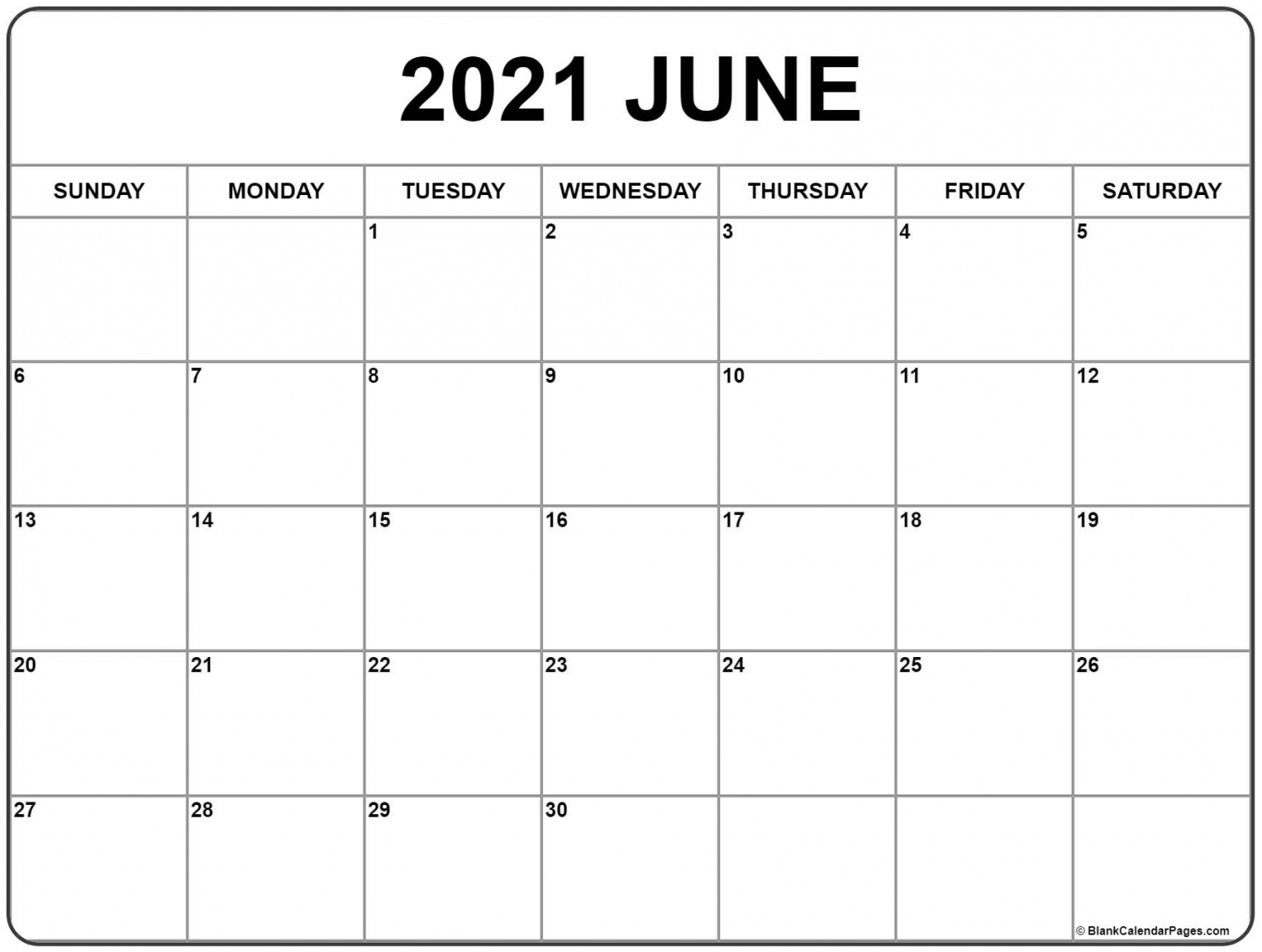 Calendar June 2021 Printable