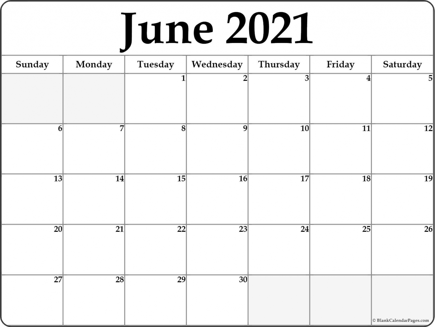 Calendar June 2021 Printable