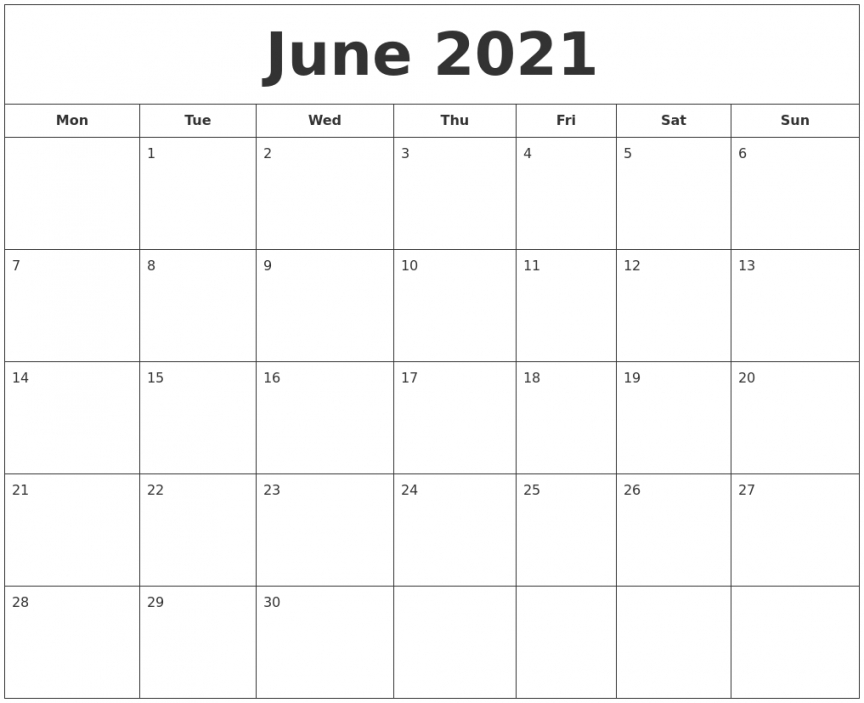 Calendar June 2021 Printable