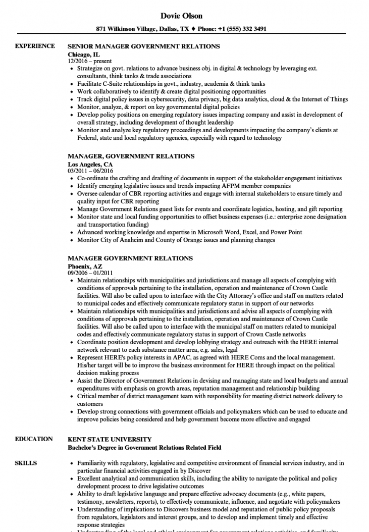Manager, Government Relations Resume Samples | Velvet Jobs
