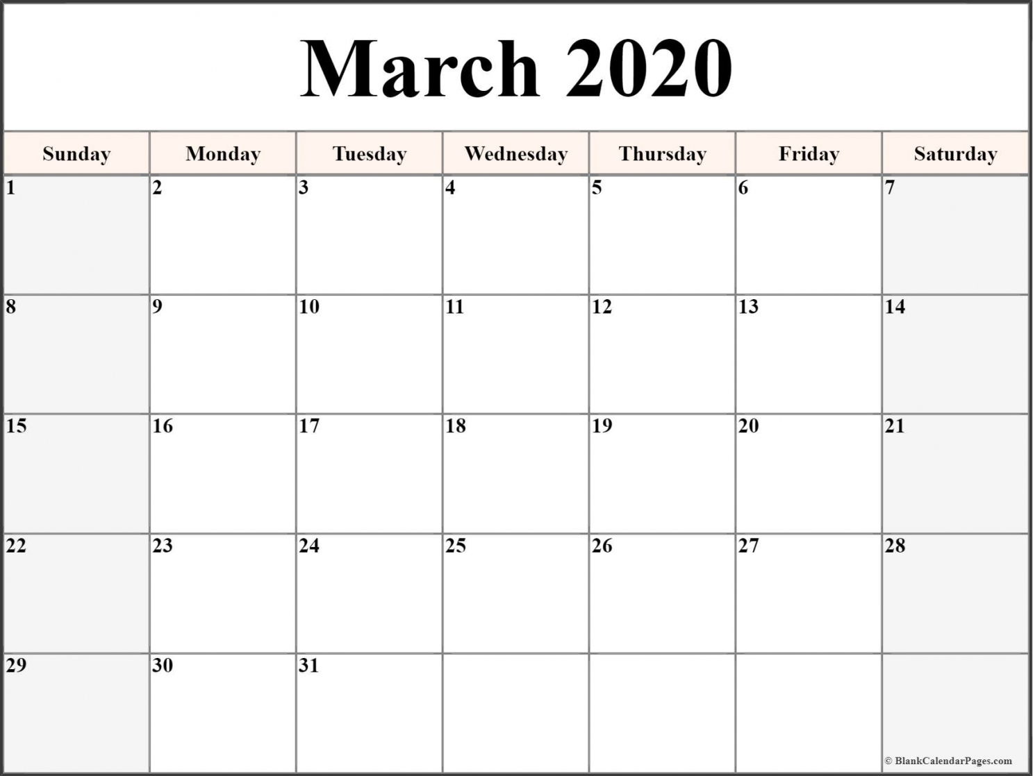 Blank Calendar Printable 2020