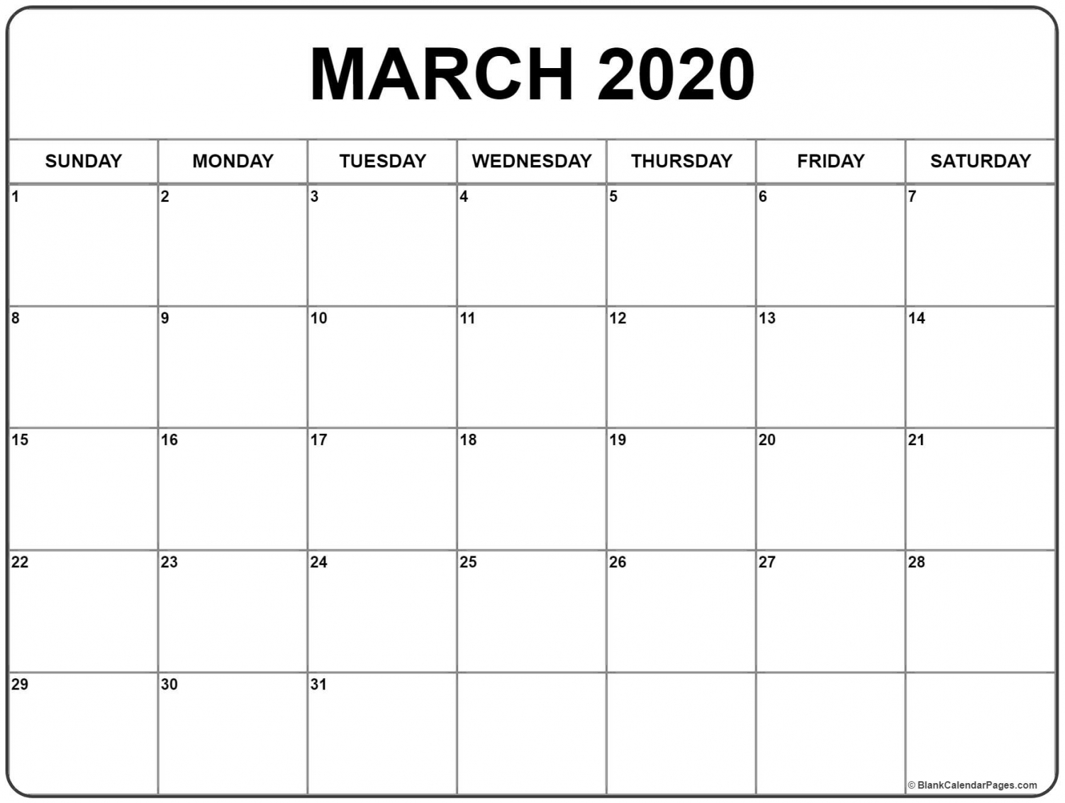2020 March Calendar Printable