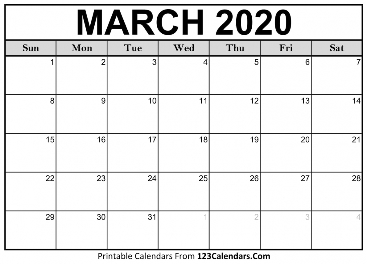 2020 Monthly Calendar Printable 2020 Monthly Calendar Printable