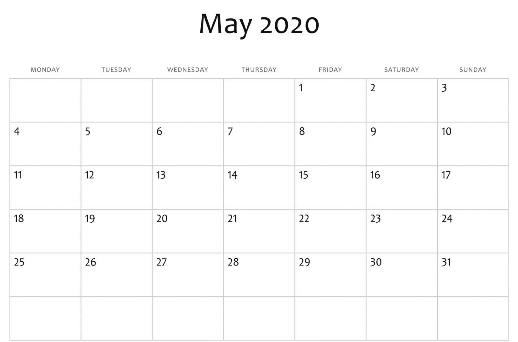 Printable Calendar 2020 Word