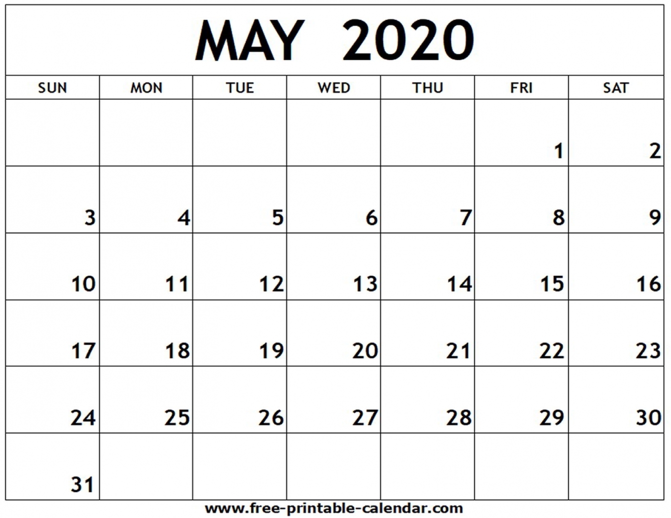 May 2020 Calendar With Holidays Printable