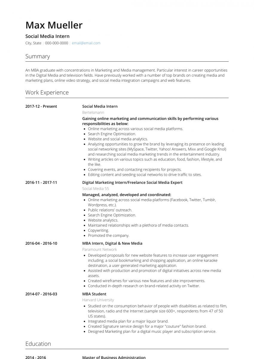 Intern Resume Example