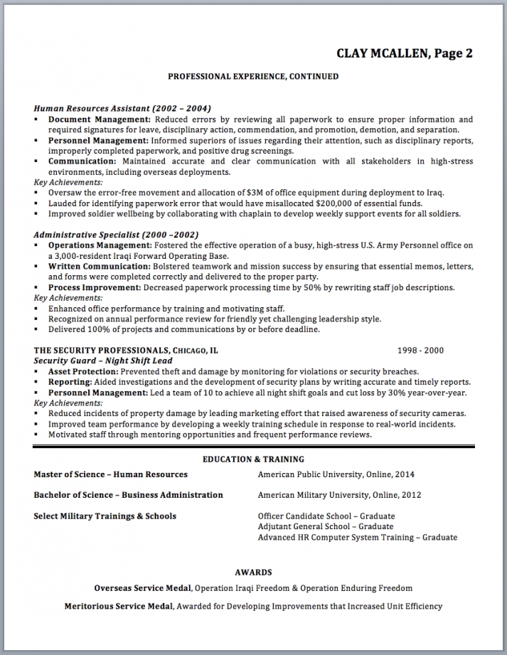 Resume Examples Military To Civilian
