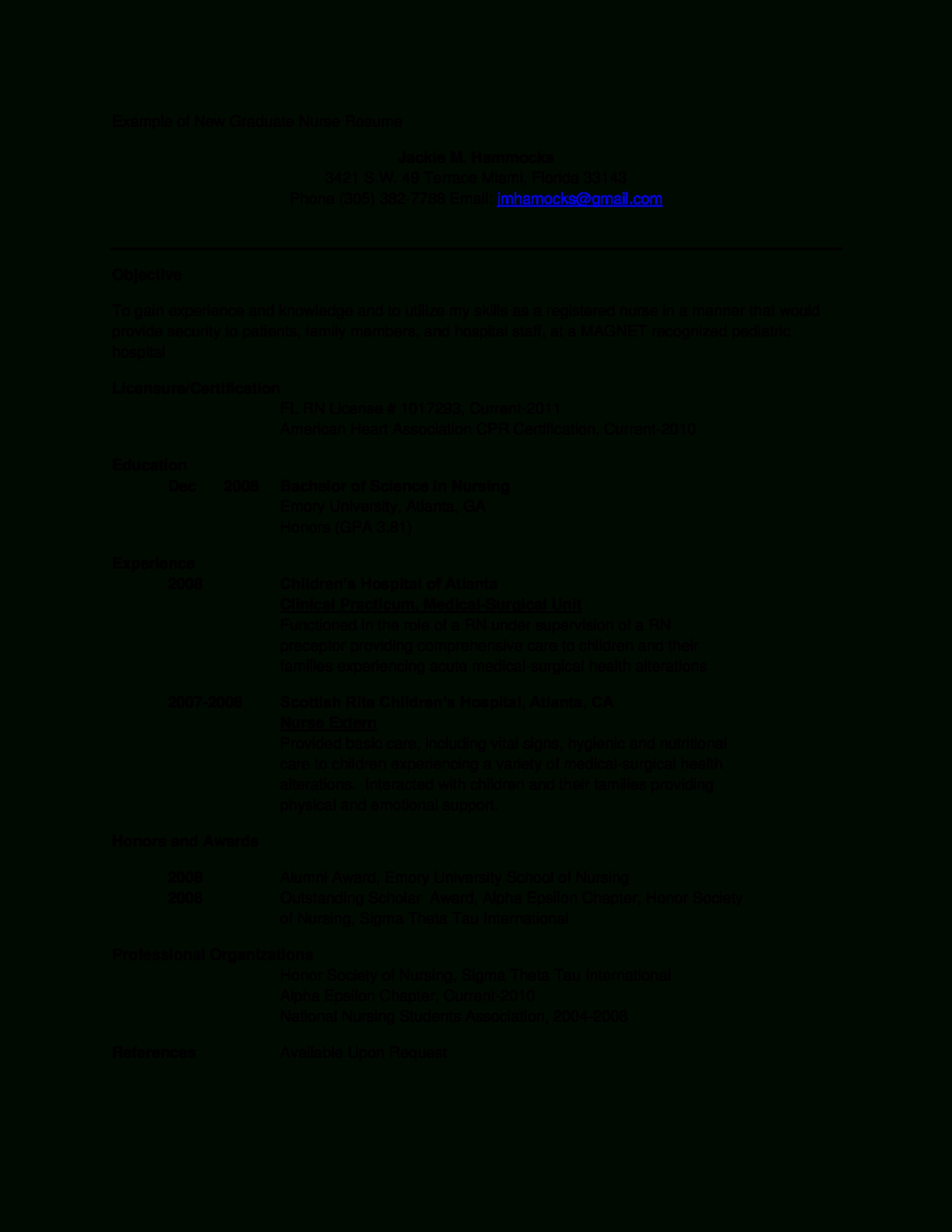 New Grad Nurse Resume Examples