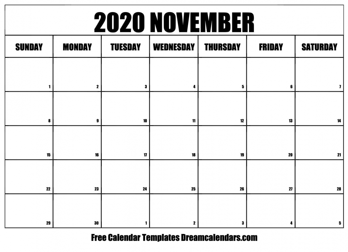 November 2020 Calendar Numbers Printable November 2020 Calendar Numbers Printable