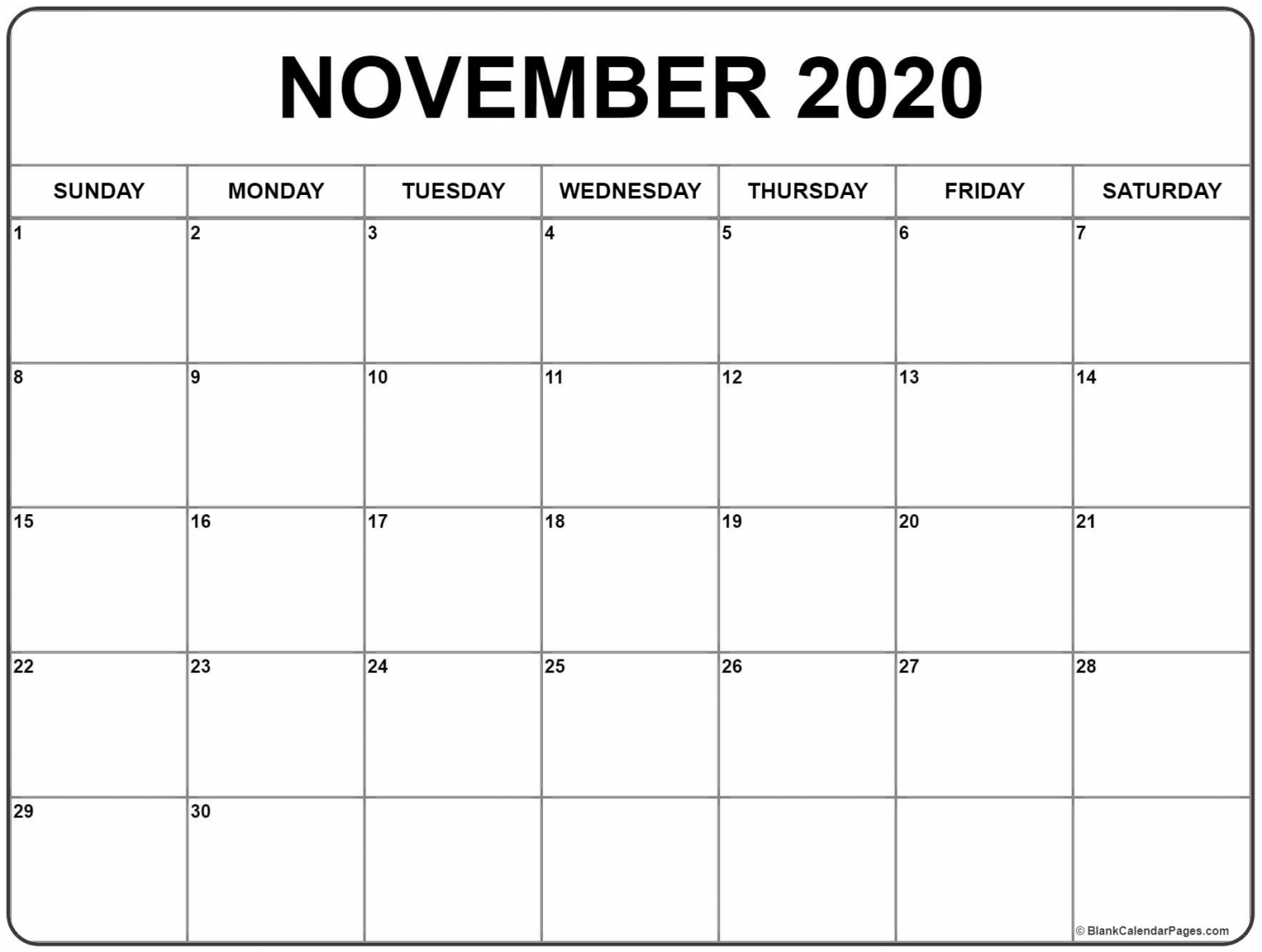 2020 Calendar November Printable