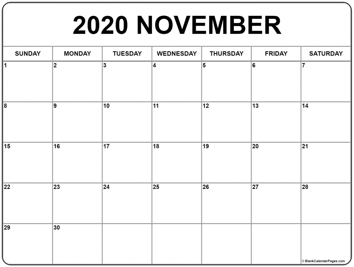 November 2020 Calendar Printable November 2020 Calendar Printable