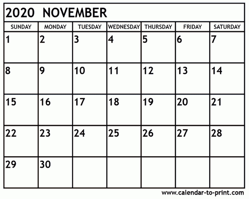 November 2020 Calendar Printable November 2020 Calendar Printable