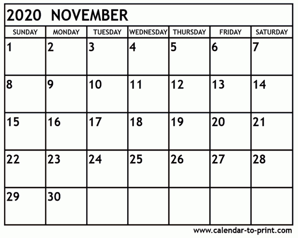 November 2020 Printable Calendar