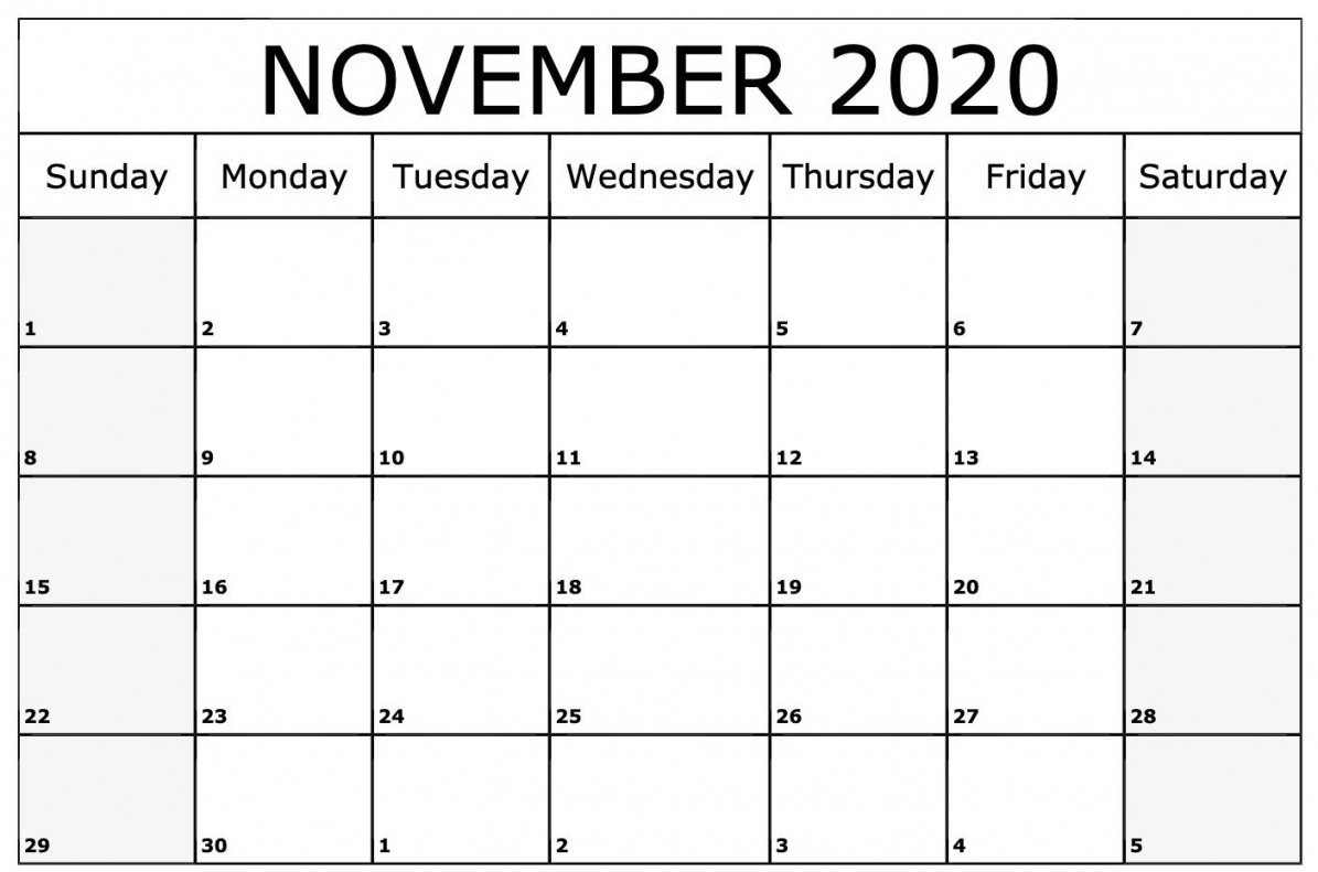November 2020 Calendar Printable November 2020 Calendar Printable