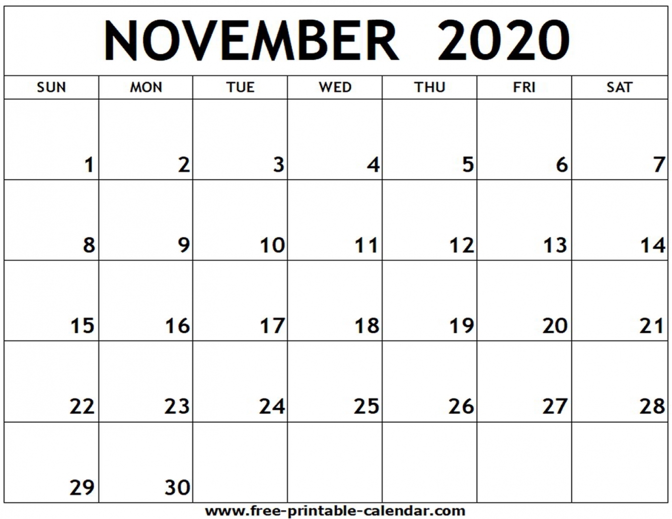 November 2020 Calendar Printable