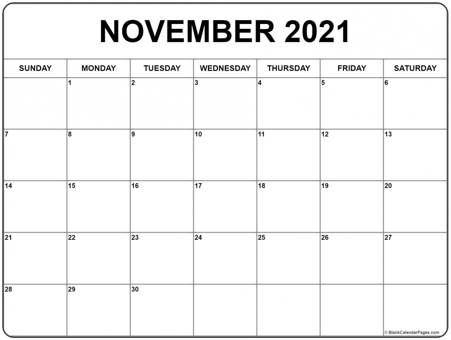 2021 November Calendar Printable