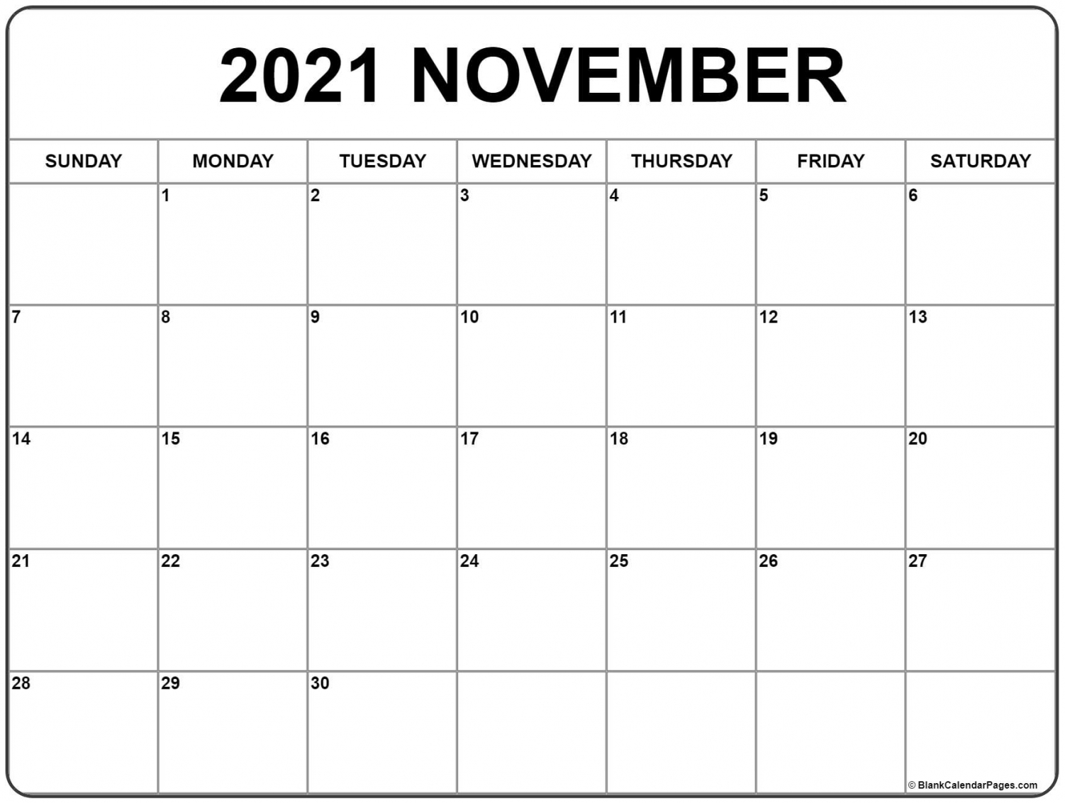 2021 November Calendar Printable