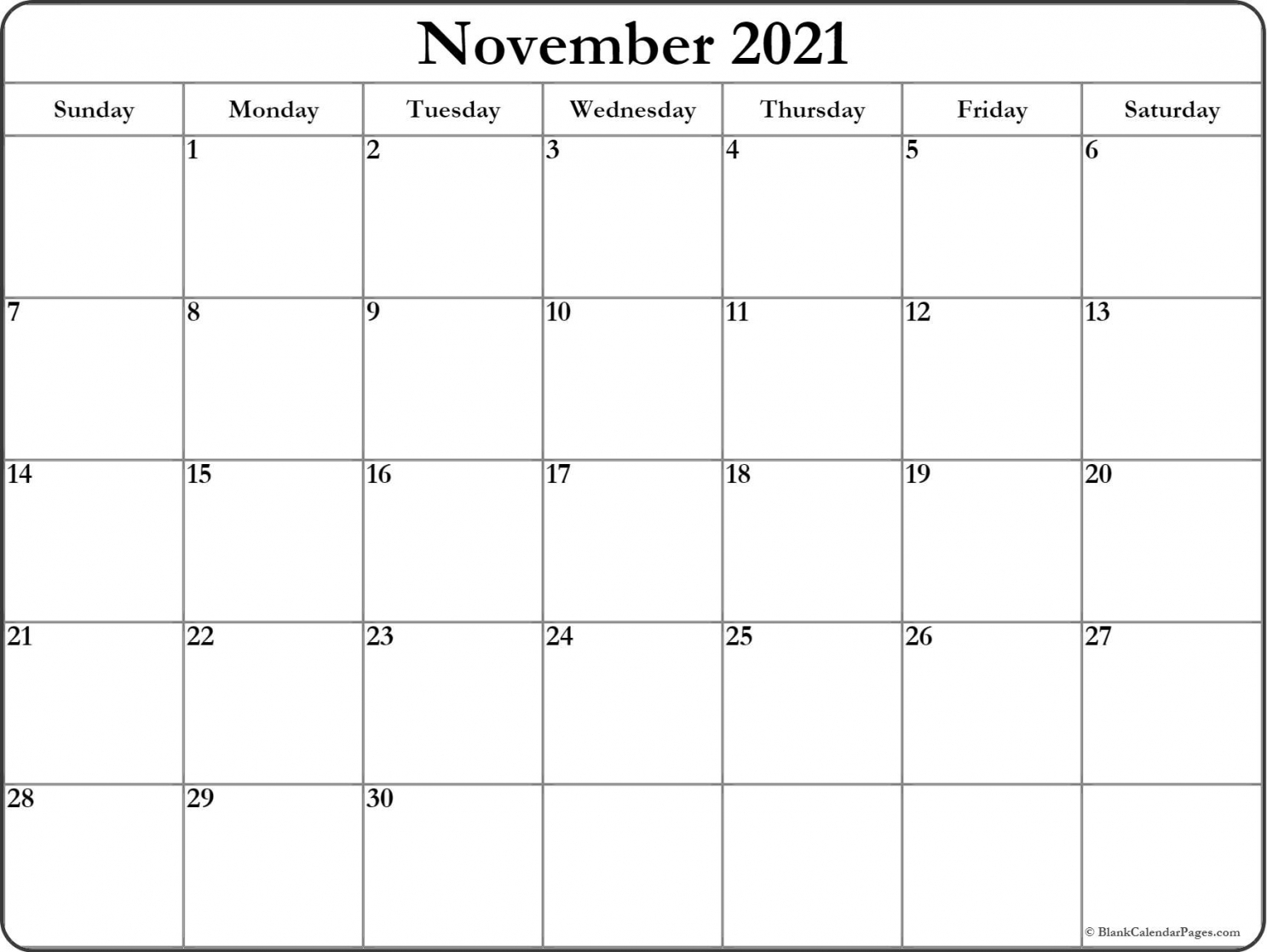 2021 November Calendar Printable