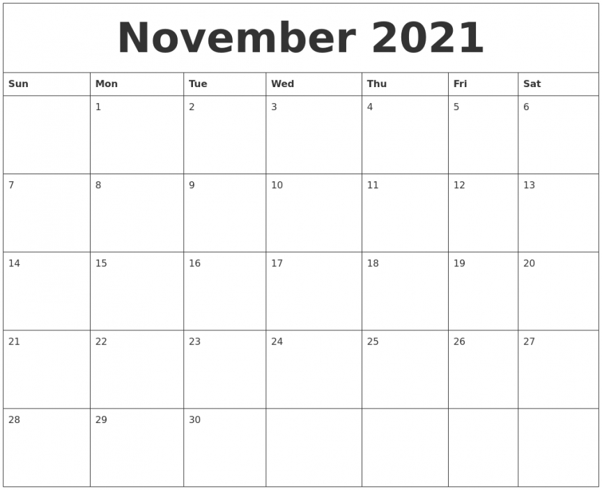 2021 November Calendar Printable