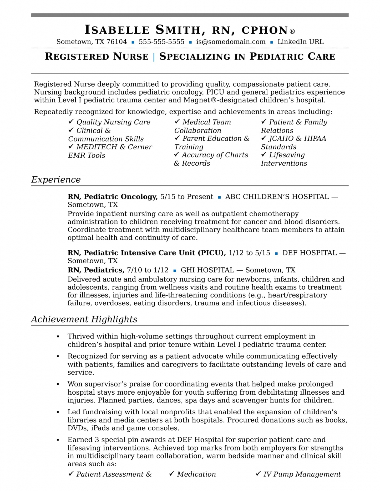 Example Of Registered Nurse Resume