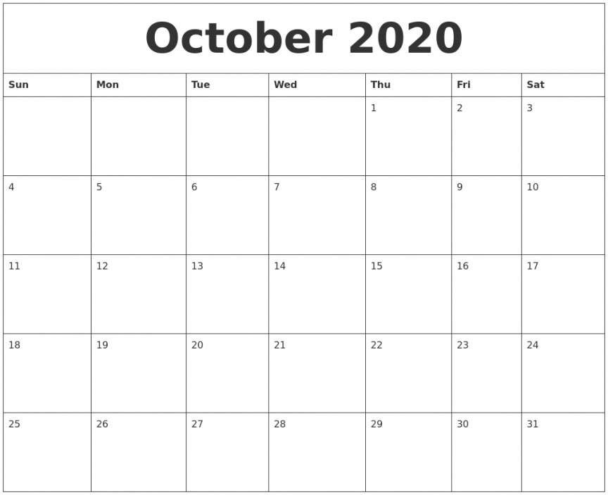 Blank Printable Monthly Calendar 2020
